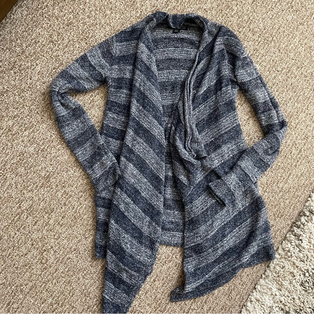 Barefoot Dreams Navy and Gray Striped Cardigan